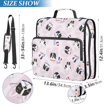 Personalized Cute French Bulldogs 3 D-Ring Binder Bag Multi-Pocket Zipper Organizer with Handle and Detachable Shoulder Strap Holds 500 Sheets for School Office Supplies - color: Dhb-006