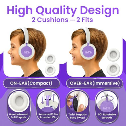 Puro Sound Labs Kids Wireless Headphones – Volume-Limiting 85dB, Built-in Mic, Studio-Grade Sound, 20-Hour Battery Life, Comfortable & Easy to Connect Kids Bluetooth Headphones – BT2200 Plus, Purple - color: Purple