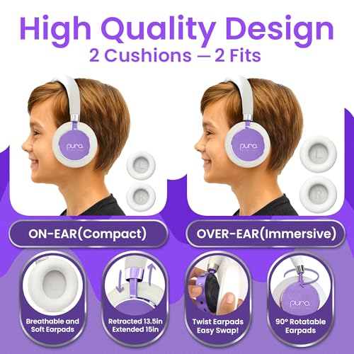 Puro Sound Labs Kids Wireless Headphones – Volume-Limiting 85dB, Built-in Mic, Studio-Grade Sound, 20-Hour Battery Life, Comfortable & Easy to Connect Kids Bluetooth Headphones – BT2200 Plus, Purple - color: Purple