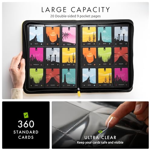Vault X 9 Pocket Zip Trading Card Binder 360 Cards Exo-Tec (Yellow) | Holds 360 standard-size TCG cards in 20 side-loading 9-pocket pages. Padded, water-resistant Exo-Tec cover. - color: Yellow, size: 6.8cm x 9.7cm