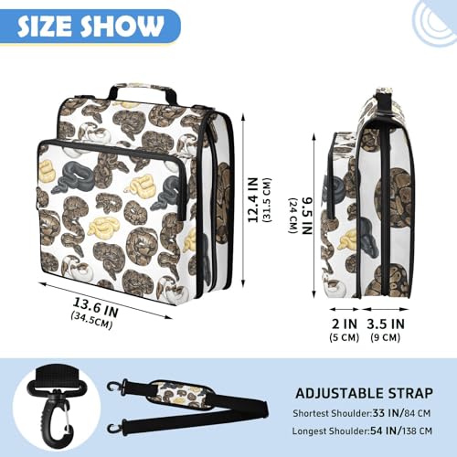 Pythons 2inch 3 Ring Zipper Binder Multi-Pocket Storage Holds 14 Inch Laptop for Students and Office Use - color: Pythons