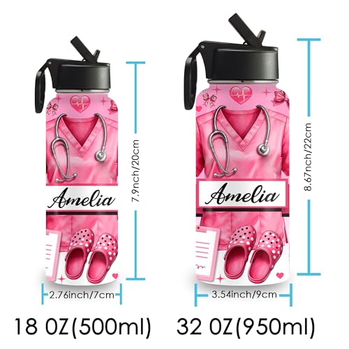 Personalized Insulated Nurse Water Bottle Custom 18oz 32oz Stainless Steel with Lid Name Nursing Student Graduation Gifts for Nurse Week Hospital Staff Appreciation Birthday Healthcare Worker - color: Design-3