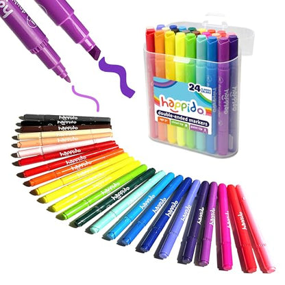 International Arrivals Double Sided Marker Sets for Kids Happido, Set of 24 Water Based Non Toxic Markers with Case, Great School Supplies, Art and Stationery Set - style: 24 Count - Double Ended