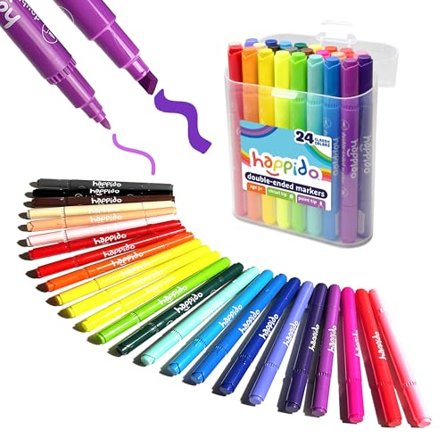 International Arrivals Double Sided Marker Sets for Kids Happido, Set of 24 Water Based Non Toxic Markers with Case, Great School Supplies, Art and Stationery Set - style: 24 Count - Double Ended
