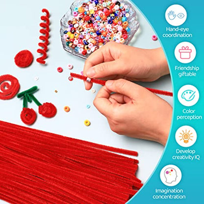 Iooleem 200pcs Red Pipe Cleaners, Chenille Stems, Pipe Cleaners for Crafts, Pipe Cleaner Crafts, Art and Craft Supplies. - color: Red, size: Small Pack