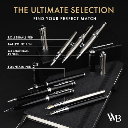 Wordsworth and Black Mechanical Pencil Graphite Lead- Stunning Luxury Metal Pencil, Black Lacquer Chrome Finish, 0.7mm Led, Best Gift Set for Men & Women, Professional Executive Office Pencils - color: Black Chrome