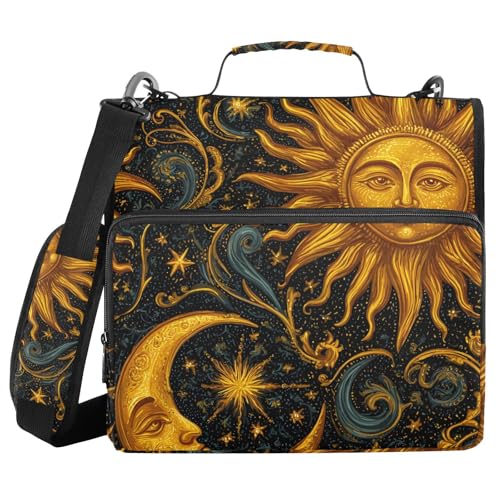 3 Ring Zipper Binder with Shoulder Strap Sun Moon Stars Astrology 1.5 inch Binders Keeper Large Capacity Multi Pockets for School Office Supplies - color: Multi483, size: Fit 500 Sheets