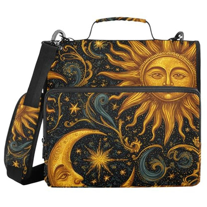 3 Ring Zipper Binder with Shoulder Strap Sun Moon Stars Astrology 1.5 inch Binders Keeper Large Capacity Multi Pockets for School Office Supplies - color: Multi483, size: Fit 500 Sheets