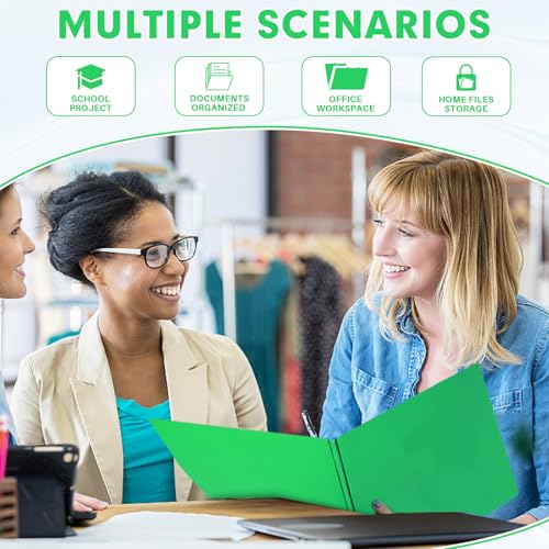 Two Pocket Folders, RAZCC 75 Pack Two Pocket Folders with Prongs, 3 Prong Folders Fit Letter Size Paper, Pocket File Folders for School Office Home Business, Green - color: Green