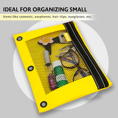 BAZIC PRODUCTS Bright Color 3-Ring Pencil Pouch with Mesh Window, 6-Set | clear mesh window and a zipper closure for pens, pencils, supplies - size: 6 Count (Pack of 1)