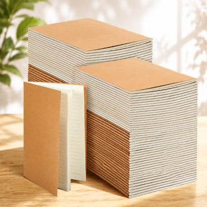 Mimorou 100 Pcs Journals Notebooks Bulk - Kraft Softcover A5 Small Notebooks 5.5 Inch x 8.3 Inch Notepads with 60 Page 30 Sheet for Writing Sketch Travel Office Supplies(Brown,Lined) - color: Brown, style: Lined