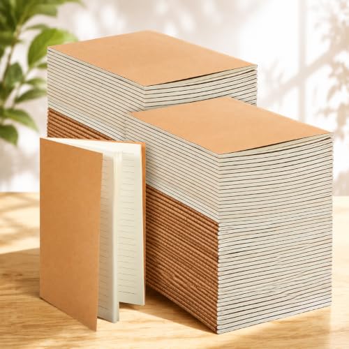 Mimorou 100 Pcs Journals Notebooks Bulk - Kraft Softcover A5 Small Notebooks 5.5 Inch x 8.3 Inch Notepads with 60 Page 30 Sheet for Writing Sketch Travel Office Supplies(Brown,Lined) - color: Brown, style: Lined
