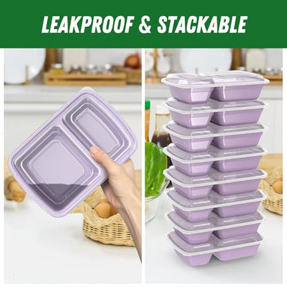 Dealusy 50 Pack (100-Piece) 28 oz Meal Prep Containers Reusable with Lids 2-Compartment, Sturdy Leakproof Food Safe, Microwave Freezer Dishwasher Safe, To Go Take Out Plastic Food Storage, Lilac - color: Lilac