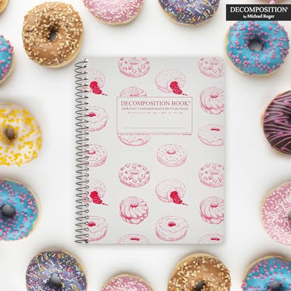 Decomposition Donut Time College Ruled Spiral Notebooks – 9.75 x 7.5 Journal with 160 Lined Pages – Cute Notebooks for School Supplies, Home & Office – 100% Recycled Paper – Made in USA - color: Pink Donut