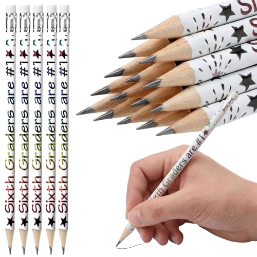 Tenceur 24 Pcs 6th Graders Pencils Bulk Motivational Pencils with Erasers Inspirational Pencil with Back to School Supplies for Kids Student Teacher Classroom Reward - style: 6th Graders