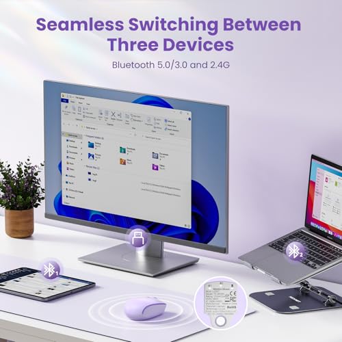 TECKNET Wireless Mouse,Bluetooth Mouse (BT5.3/5.0 & 2.4G) with USB Receiver Silent Optical Computer Mice，Wide Compatibility - color: Purple