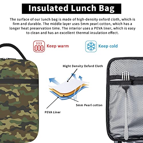 Green Camo Lunch Bags For Men Women Boys Girls Reusable Tote Lunch Bags For Office Work School Picnic Camping Thermal Insulation And Cold Preservation - color: Green Camo