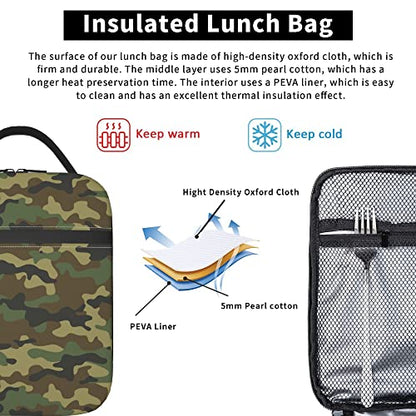 Green Camo Lunch Bags For Men Women Boys Girls Reusable Tote Lunch Bags For Office Work School Picnic Camping Thermal Insulation And Cold Preservation - color: Green Camo