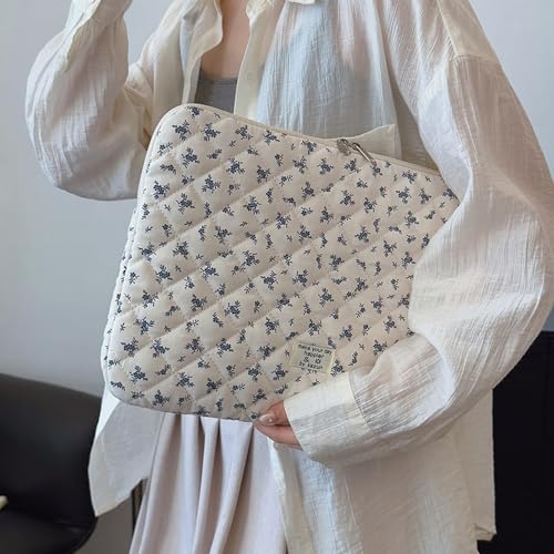 Cute Laptop Sleeve 13-15 inch Laptop Case Aesthetic Quilted Laptop Sleeve Computer Bag with Flower Printing for MacBook (Blue, 13inch) - color: Blue, size: 13inch