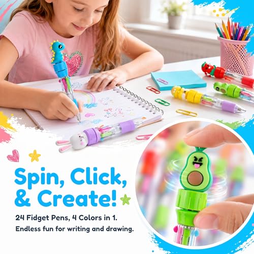 Ddaowanx 12 Pcs Mini Ballpoint Pens for Kids Party Favors,4-in-1 Multicolor Pens with Kawaii Rotate Pen Top–Birthday,End of School Year Gifts,Classroom Prizes,Stocking Stuffers,Teacher Supplies - color: 12Pcs-Cute