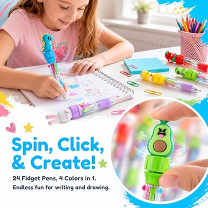 Ddaowanx 12 Pcs Mini Ballpoint Pens for Kids Party Favors,4-in-1 Multicolor Pens with Kawaii Rotate Pen Top–Birthday,End of School Year Gifts,Classroom Prizes,Stocking Stuffers,Teacher Supplies - color: 12Pcs-Cute