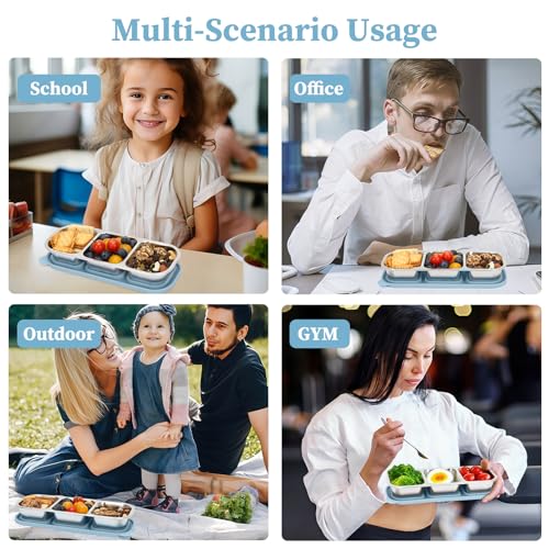 3 Compartment Stainless Steel Snack Containers. | Reusable Snackle Box Container with Leakproof Lids Metal Bento Lunch Boxs Food Storage Containers for Travel Picnics Office - color: 01-BL