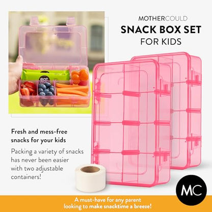 Snack Box Containers Set of 2-Reusable,100 Dissolvable Labels, 8 Adjustable Compartments, Dishwasher Safe, BPA-Free, Meal Prep Container, PARENT TESTED PARENT APPROVED AWARD (2 Pack) (Pink) - color: Pink, size: Small