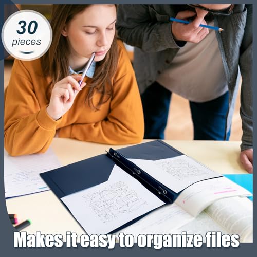 Yeaqee 30 Pcs Plastic Folders with Pockets and Prongs Plastic Folder 2 Pockets 3 Prongs with Card Slot for Office, School for Students, Teachers, Office Workers (Navy Blue) - color: Navy Blue