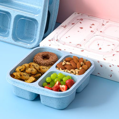 Snack Boxes (3 Pack) - Stackable Bento Boxes with 3 Compartments, Meal Prep Containers Reusable, Lightweight Lunch Containers for Kids and Adults, BPA Free (Blue) - color: Blue