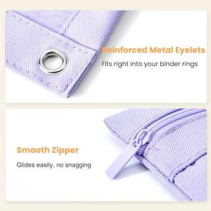 3 Ring Binder Pencil Pouch, Durable Pencil Case for School Supplies, Classroom Must Haves, 3-Hole Design Fits Binders, Zipper Closure, Ideal for Students/Back to School Purple - color: Purple