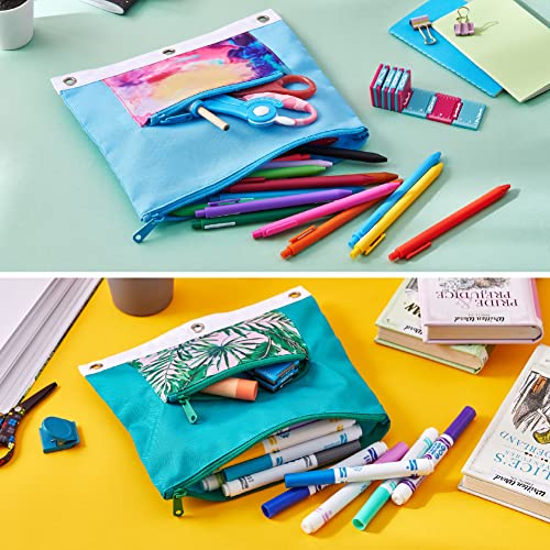 It's Academic Pencil Pouch for 3-Ring Binder, 2-Pockets with Zipper, for School Supplies, Large & Mini Pouch, Palm Tree & Watercolor Design, 2-Pack - color: Light Blue/Teal