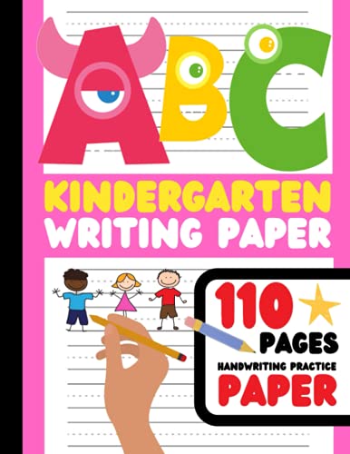 Kindergarten Writing Paper: Dotted Line Handwriting Practice Paper for Kids | 110 Pages | Large, 8.5x11 in. | Pink