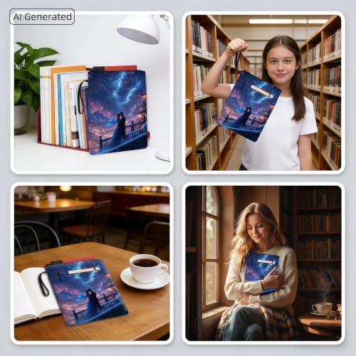 Padded Book Sleeve with Zipper & Front Pocket, Fabric Book Cover | Romantic Couple Starry Sky11.4"x8.7" Washable Canvas Pouch for Hardcovers, Tablets & Reading Accessories - color: Romantic Couple Starry Sky