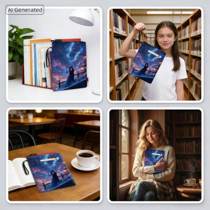 Padded Book Sleeve with Zipper & Front Pocket, Fabric Book Cover | Romantic Couple Starry Sky11.4"x8.7" Washable Canvas Pouch for Hardcovers, Tablets & Reading Accessories - color: Romantic Couple Starry Sky