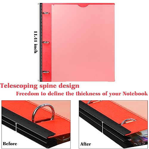 INFUN All-in-one Telescoping Binder Notebook- 2PCS, 3 Ring Notebook Binder with 1 Plastic Movable Pocket Folder,5 Plastic Subject dividers and Graph Paper and College Ruled Paper - Red - color: Red, size: 2 PCS