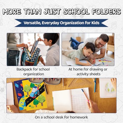 8 Kids Pocket Folders - Homework Folders in Futuristic Robots, Spaceships and Blocks Themes - Kids Folders with Pockets -8 Unique Designs in Front and Back Cover- 2 x 9.25 inch (8 Pack) - style: Futuristic Robots