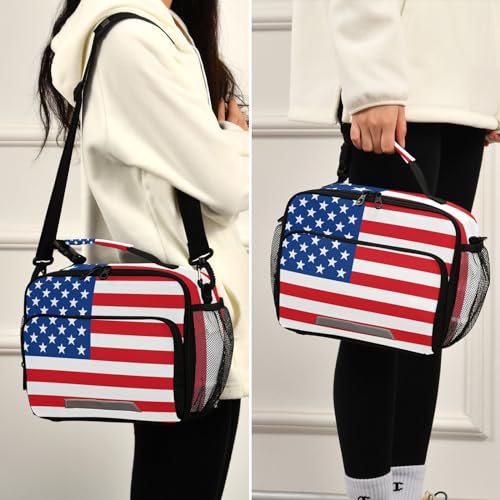American Flag Kids Lunch Box Insulated Lunch Bags Cooler Tote Bag with Removable Shoulder Strap for Boy Girl Student H080058 - color: American Flag