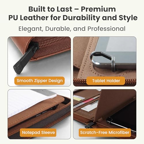 KHOMO Universal Padfolio Case – Tablet Portfolio Organizer with Notepad Holder – Compatible with iPad 10th/11th Gen, iPad Pro 11, iPad 7/8/9 (10.2", 10.9", 9.7") - color: Brown