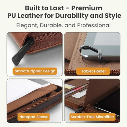 KHOMO Universal Padfolio Case – Tablet Portfolio Organizer with Notepad Holder – Compatible with iPad 10th/11th Gen, iPad Pro 11, iPad 7/8/9 (10.2", 10.9", 9.7") - color: Brown