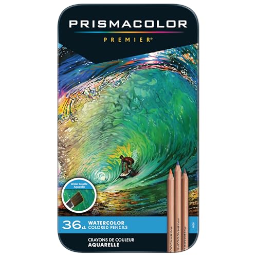 Prismacolor Premier Water-Soluble Colored Pencils, Watercolor Set, Assorted Colors, 36 Count - Adult Coloring, Art Supplies, Wet or Dry Use
