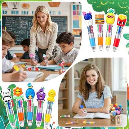 Vellibring 30pcs Mini Multicolor Pens in One 4-in-1, Bulk Cute Cartoon Retractable Ballpoint Pens for Party Favors Birthdays Holiday Gifts Classroom Student Prizes - style: Cute-30pcs