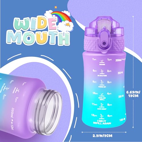 OLDLEY Kids Water Bottle for School, 12 oz (2 lids) BPA-Free Reusable Leak-proof Durable Tritan Plastic Water Bottles with Straw & Chug Lids, Anti-dust Spout Cover (Macaroon) - color: Macaroon, size: 12 Ounces