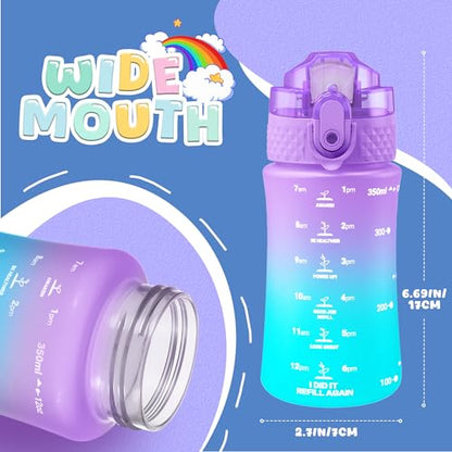 OLDLEY Kids Water Bottle for School, 12 oz (2 lids) BPA-Free Reusable Leak-proof Durable Tritan Plastic Water Bottles with Straw & Chug Lids, Anti-dust Spout Cover (Macaroon) - color: Macaroon, size: 12 Ounces