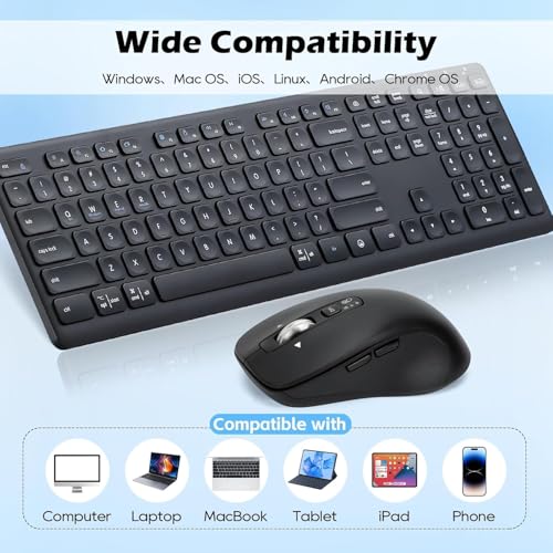 CITLLA Wireless Keyboard and Mouse Combo, Scissor-Switch Keys, 2-in-1 USB Receiver and Two Bluetooth, Multi Device Silent Design for Computer, Laptop, MacBook and iPad (Pure Black) - color: Pure Black