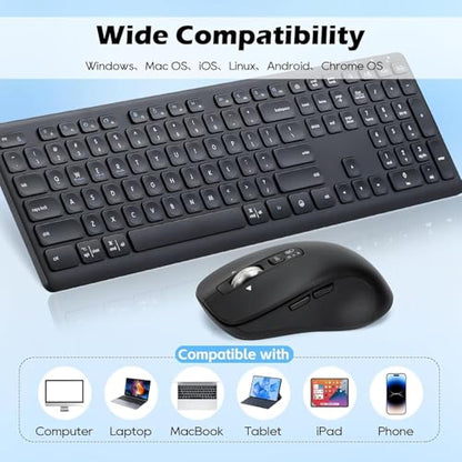 CITLLA Wireless Keyboard and Mouse Combo, Scissor-Switch Keys, 2-in-1 USB Receiver and Two Bluetooth, Multi Device Silent Design for Computer, Laptop, MacBook and iPad (Pure Black) - color: Pure Black
