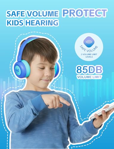 Kids Bluetooth Headphones,Toddler Headphones with Microphone,85dB Volume Limited,Bluetooth 5.4 Twistable Lightweight Kids Wireless Earphones for Boy Girl Tablet Travel School - color: Blue