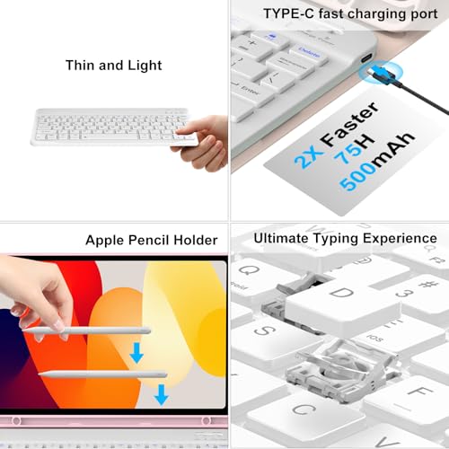IVEOPPE Keyboard Case for Xiaomi Pad 8/8 Pro/Pad 7/7 Pro 11.2 Inch | Magnetic Detachable Wireless, Bluetooth Connection Keyboard, Stain Resistant Protection Cover, Rechargeable, Pencil Holder - color: Pink(Non-Backlit Keyboard)
