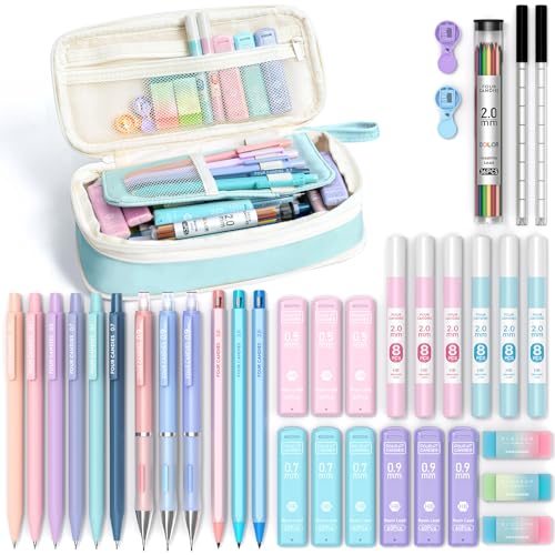 Four Candies 36PCS Mechanical Pencil Set with 624 Lead Refills (Blue) | 0.5mm - 2.0mm Mechanical Pencils, Aesthetic School Supplies for Writing, Drawing, Drafting , Note-Taking & Back to School - color: Blue