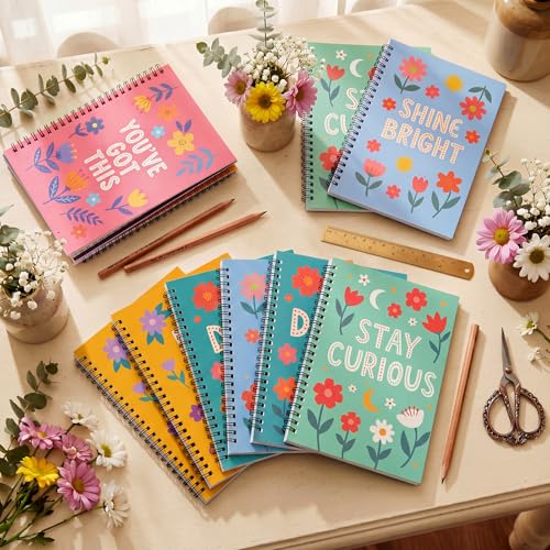 Gueevin 12 Pack Motivational Spiral Notebooks Bulk A5 Lined Floral Inspirational Journal with 50 Sheets Aesthetic Positive Affirmations Gifts Stationery for School Office Daily Work
