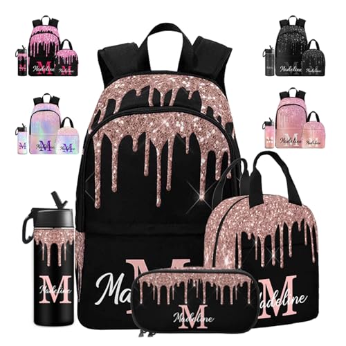 MyPupSocks Custom Name Backpack Bag for Boys Girls, Personalized Girls Glitter Initial Schoolbag Casual Backpack Customized Bookbag or Lunch Bag for Kids Unisex Back School Camping Travel - color: Multi 08